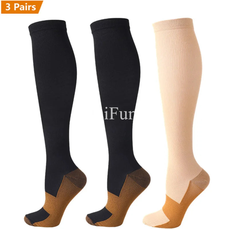 Lot de 3 Paires de Chaussettes de Compression en Cuivre Unisex