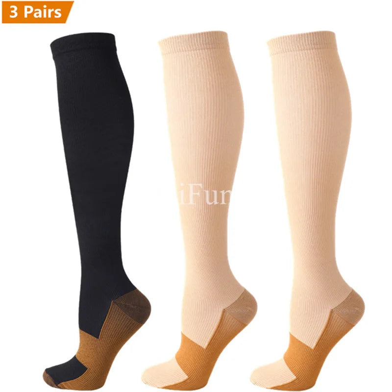 Lot de 3 Paires de Chaussettes de Compression en Cuivre Unisex