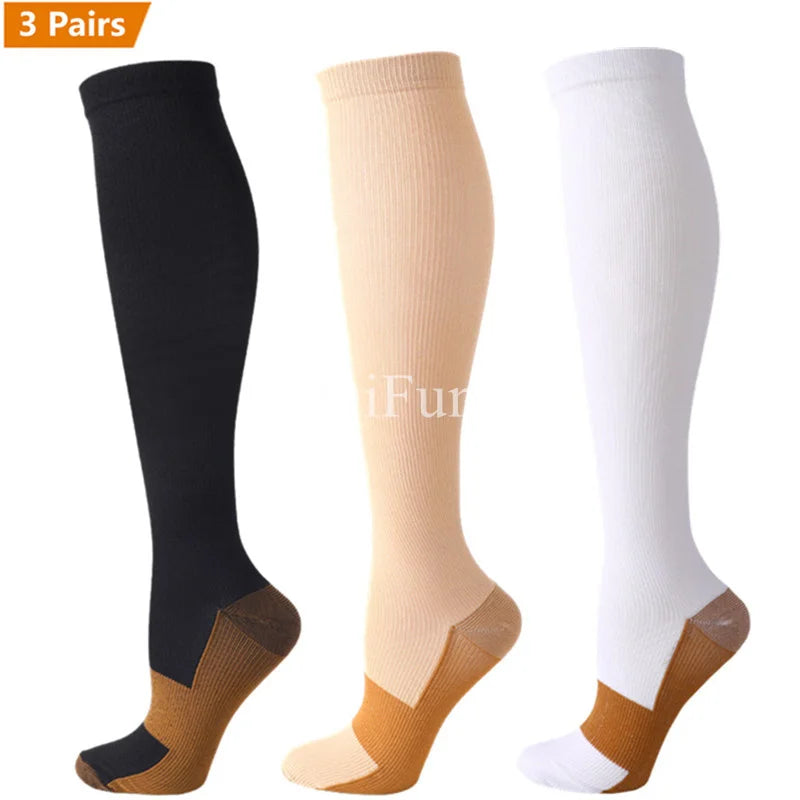 Lot de 3 Paires de Chaussettes de Compression en Cuivre Unisex